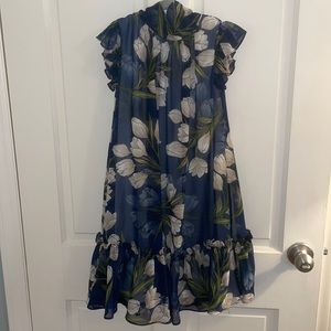 Helena - Girls navy dress with white tulips. Size 7.